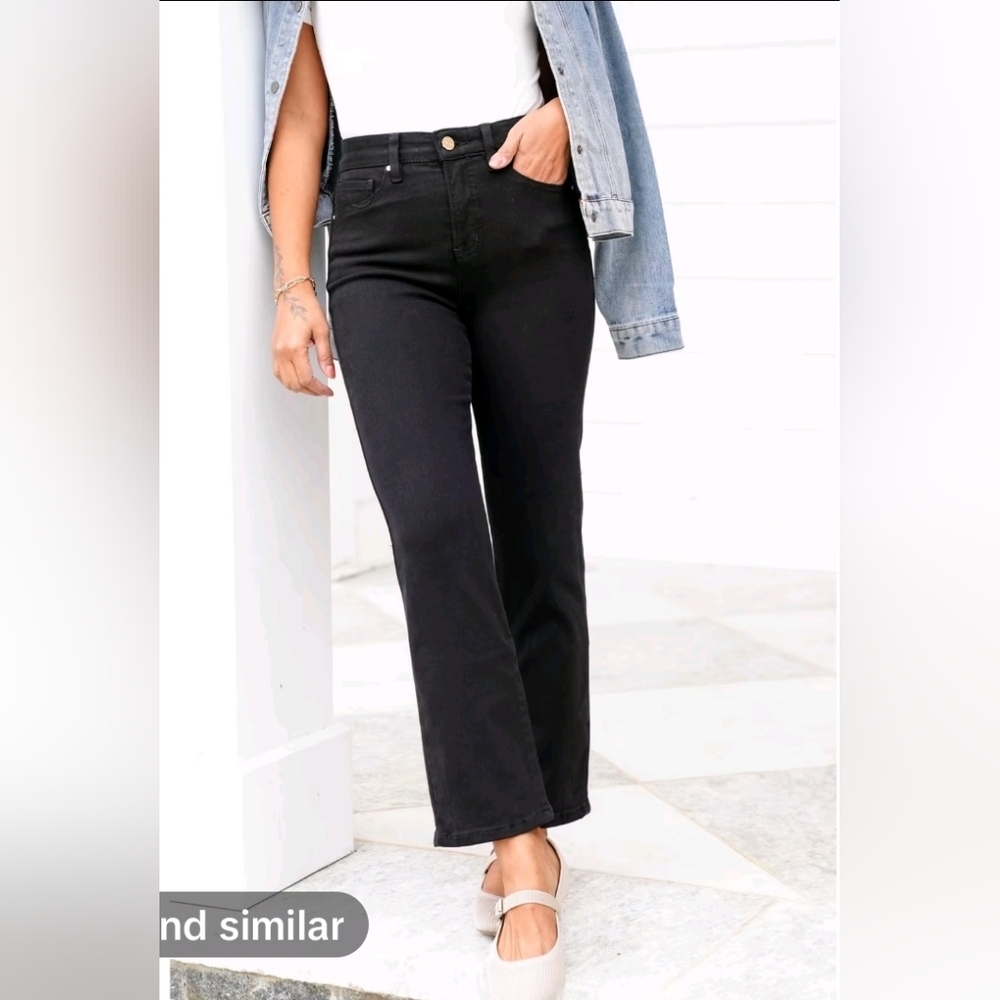 Risen Shes A Ten Black Cropped Straight Leg Jean - Stretch - Tummy Control